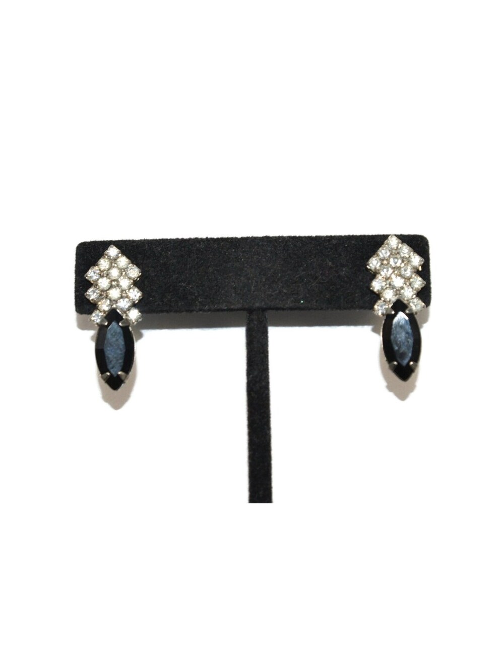 Vintage Silver Tone and Black Glass Stud Earrings with Post Backs.